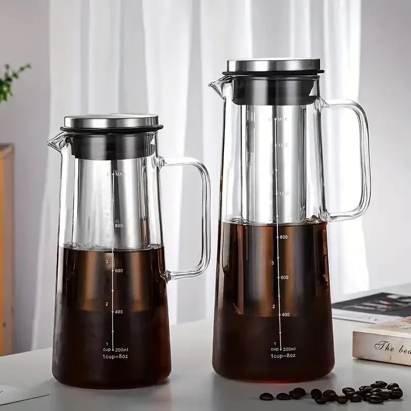 Glass Cold Brew Coffee Maker Pot with Removable Stainless Steel Filter for Iced Coffee Cold Brew Tea Juice Home Office Kitchen