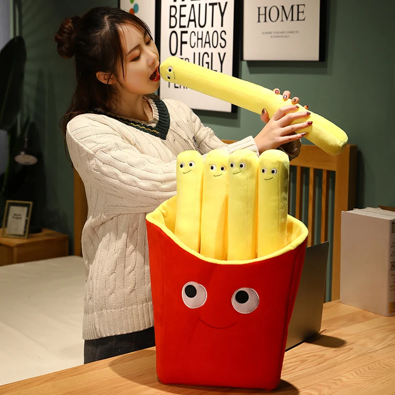 スマイルフライドポテトぬいぐるみぬいぐるみクリエイティブソファ枕模擬食品チップカーアクセサリー子供の誕生日プレゼント