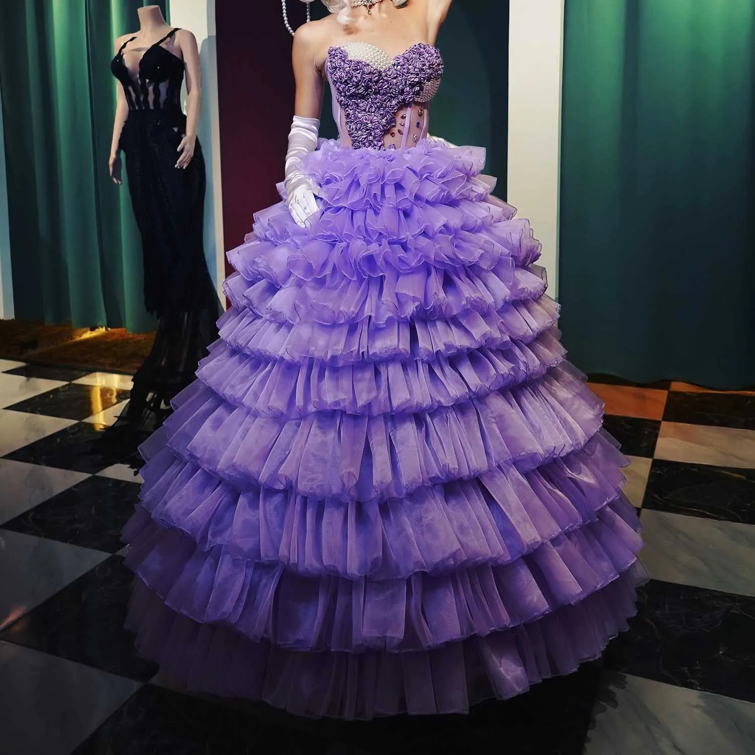 

Custom Layered Tulle Prom Skirt Puffy Layers Tiered Long Evening Party Skirts Elastic Waist Purple Dance Costumes Tutu Skirt