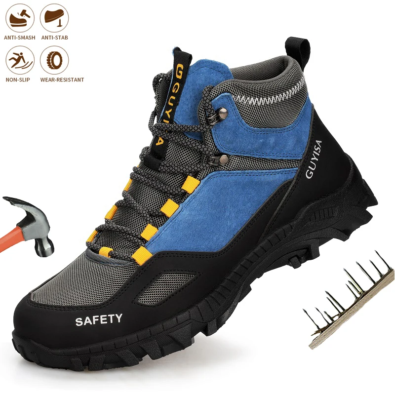 Go! High Top Work Safety Shoes Men Indestructible Steel Toe Safety Boots Anti-smash Non-slip Man Sneaker Comfortable Work Shoes