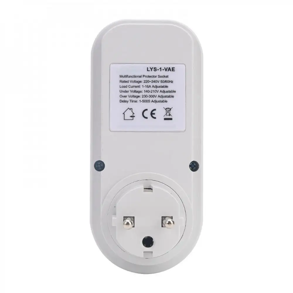 16A Large Screen Display Metering Socket 220V Overvoltage and Undervoltage Protector Electronic Multifunctional Protector Socket
