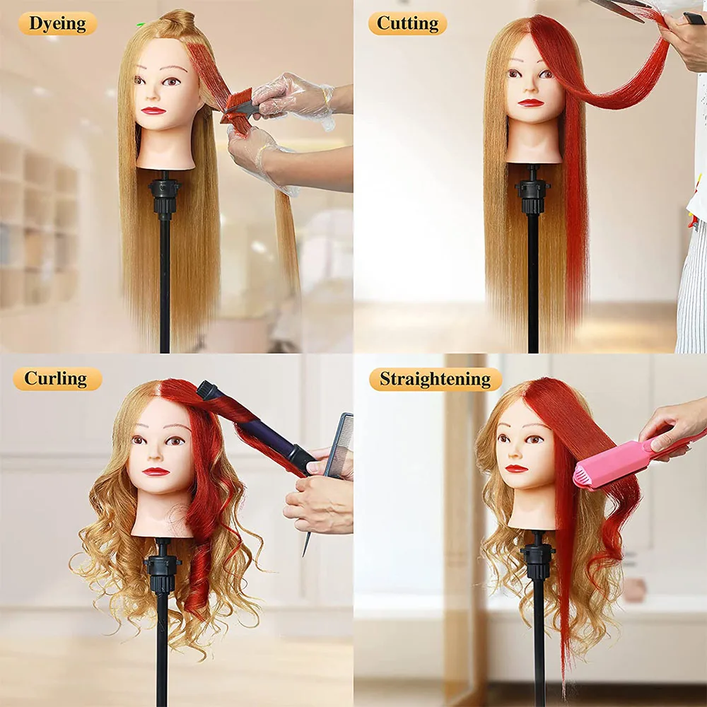 Fotografia 7: Cabeça de manequim de cabeleireiro profissional, 18 polegadas, 100% cabelo humano, cabeça de treinamento, cosmetologia, manequim, boneca, suporte de braçadeira