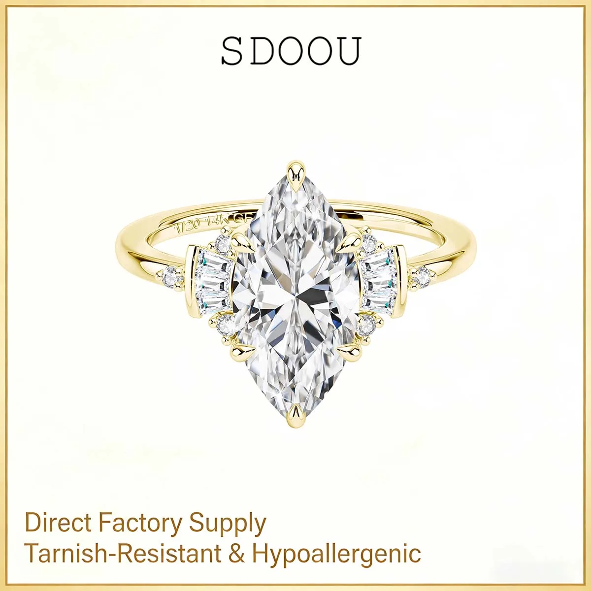

SDOOU Luxury Marquise Cut 3ct Moissanite Engagement Ring 14K Gold Filled Hypoallergenic Lab Grown Diamond Wedding Gift for Women