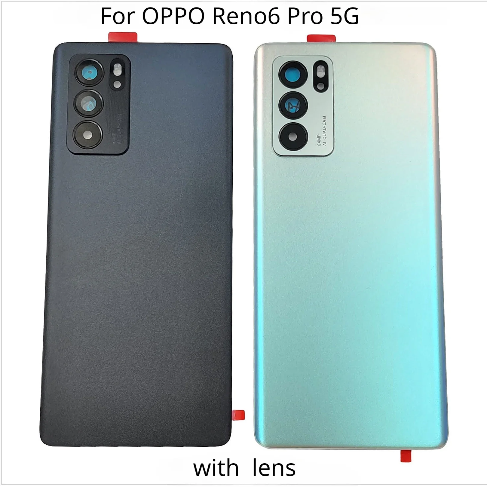 Glass Battery Cover for OPPO Reno 6 Pro 5G Back Door, Rear Housing Panel Case, Camera Lens Adhesive,