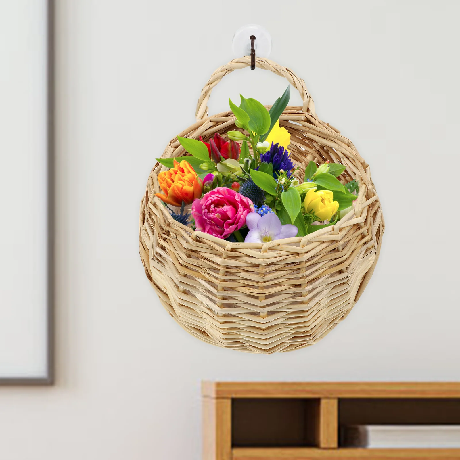 Wall Hanging Wicker Rattan Flower Basket Pots Indoor Plants Flowers Holder Decorative