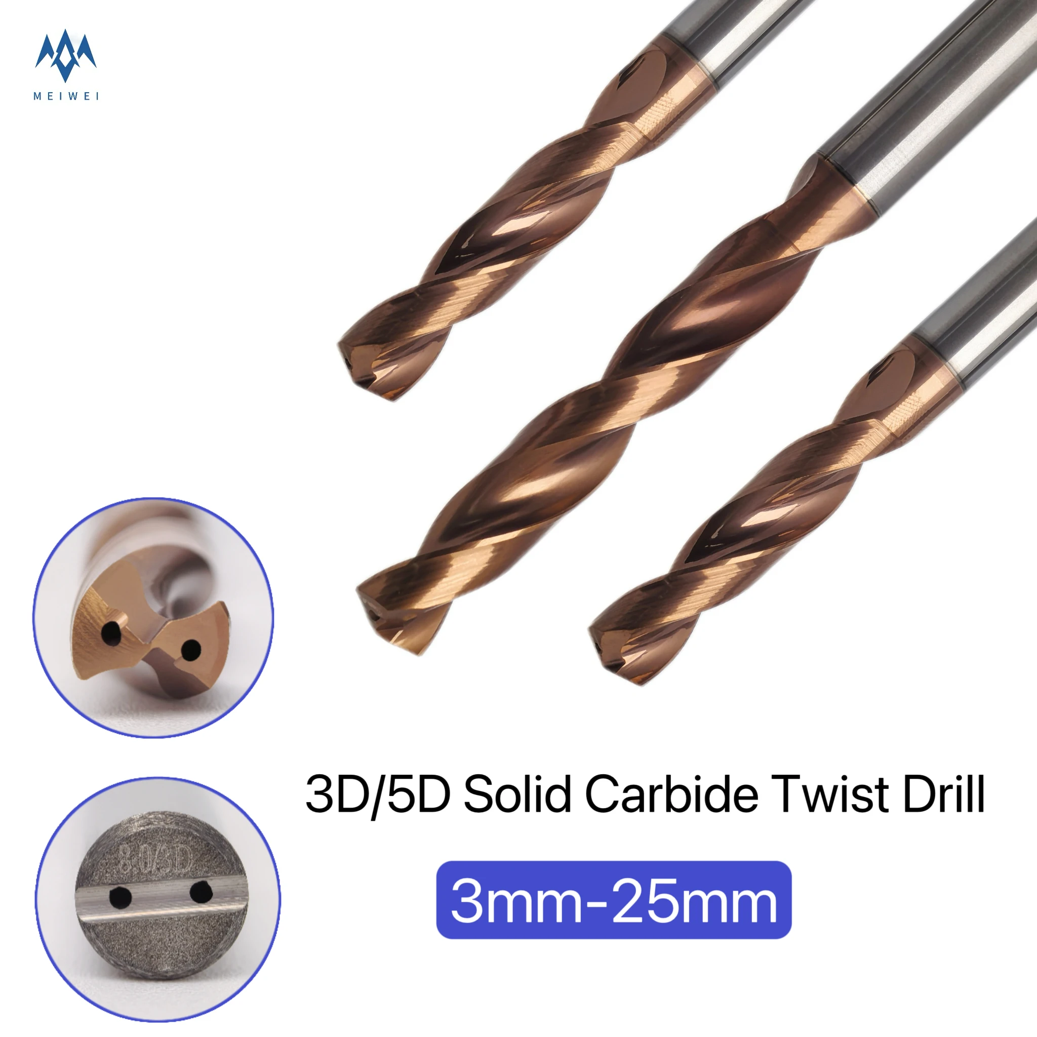 

Internal Cooling Solid Carbide Twist Drill Bits Diameter 3mm-25mm Stright Handle CNC Metal Working Drilling Hole