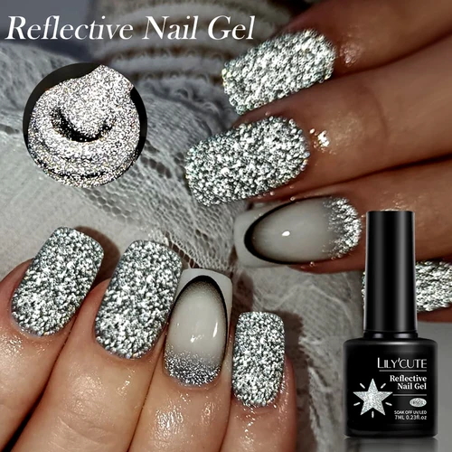 Imagen 2 del producto LILYCUTE 7ML negro plata rojo brillo reflectante Gel esmalte de uñas brillante francés remojo de larga duración manicura uñas arte Gel