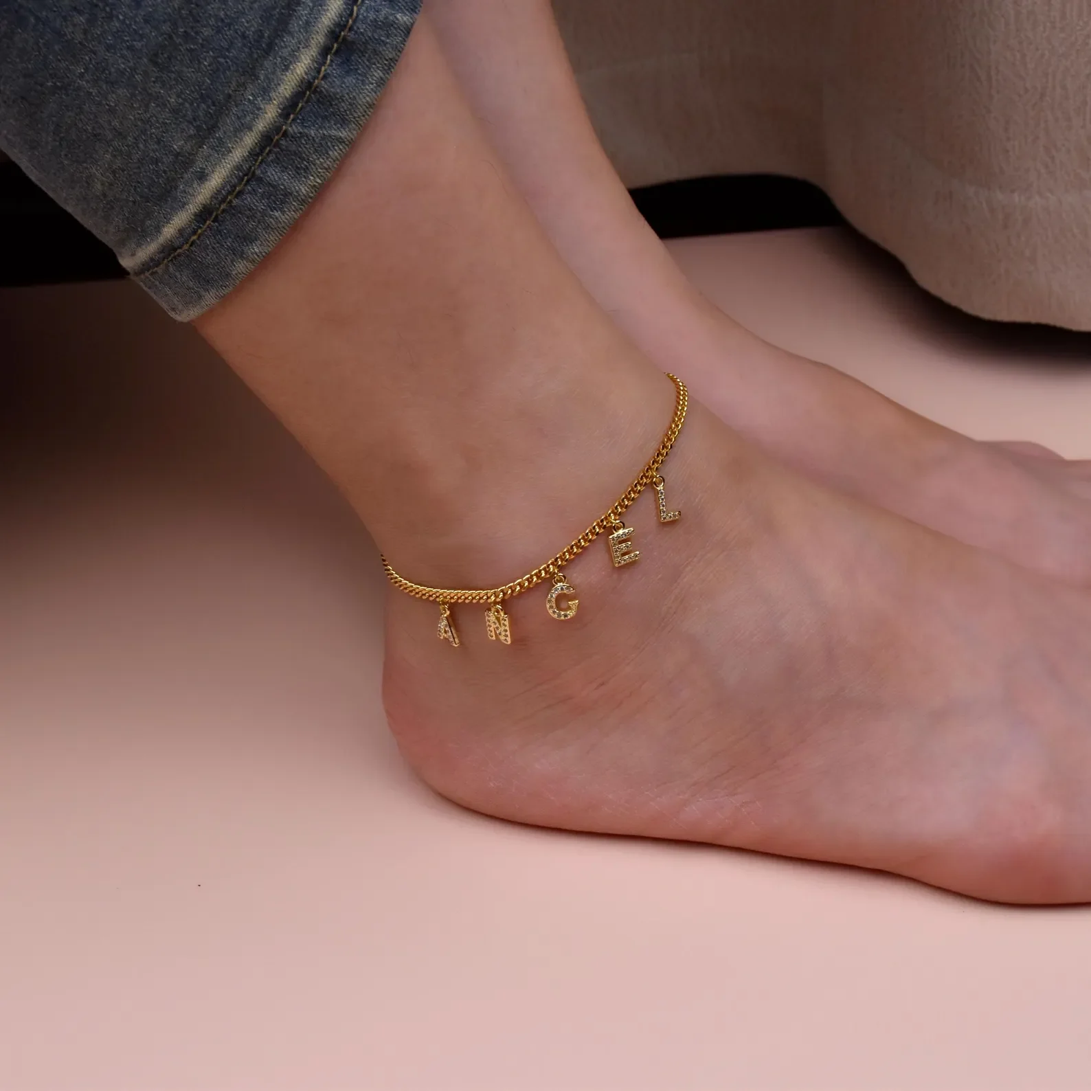 Custom Sparkle Initial Anklets For Women Personalized Letter Anklet Stainless Steel Ankle Chain Personalized Jewelry Gift
