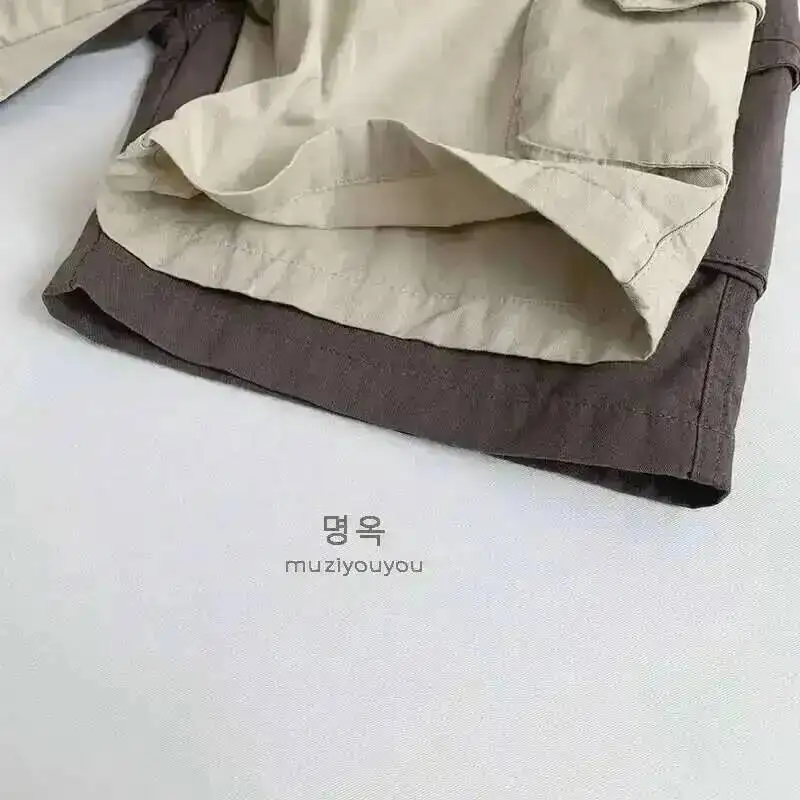 Frühling Sommer Kinder Shorts 1-8Y Jungen Baumwolle Taschen Feste Kurze Hosen Hosen Koreanische Kleinkind Tragen Für Kinder Klei – Detail 8