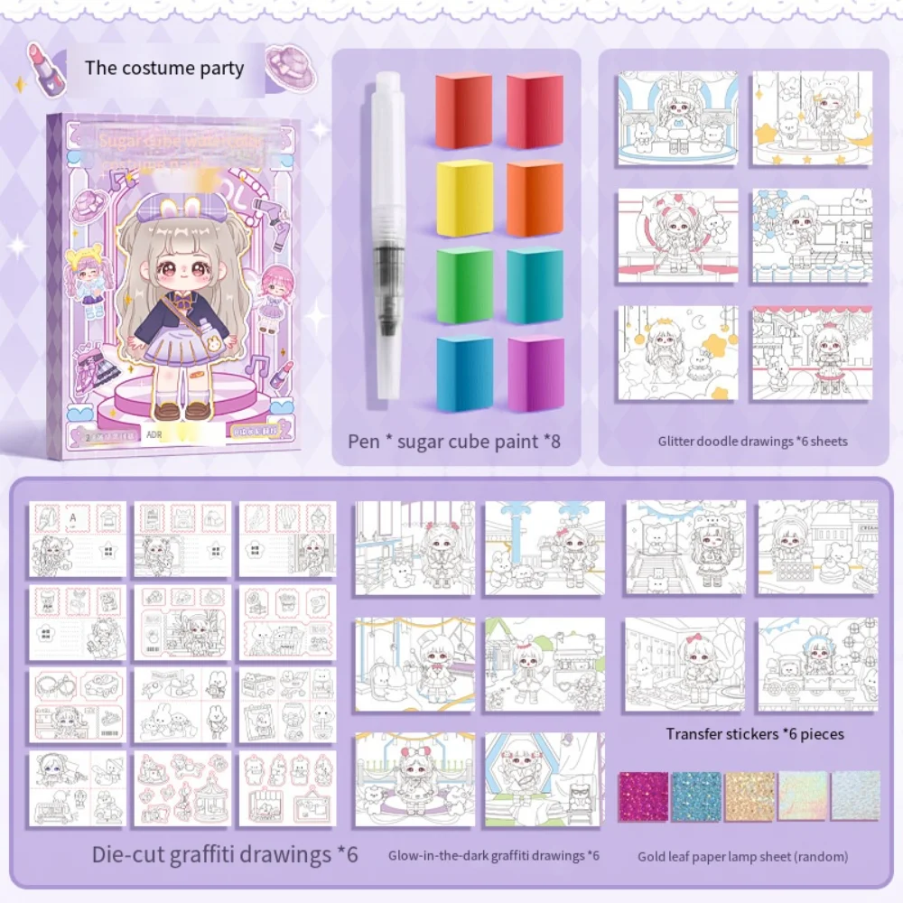 Libro de pintura de acuarela Kawaii DIY para niños, libro de dibujo con agua creativo de papel, juego educativo de libros de colores con relleno bonito para niños