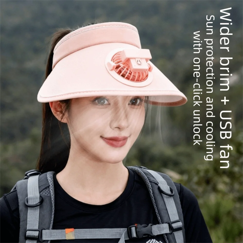 Breathable Sunscreen Fan Hat Sun Protection Wide Brim Cooling Fan Hat Solar /USB Charging Empty Top Sun Visor Hat Fishing