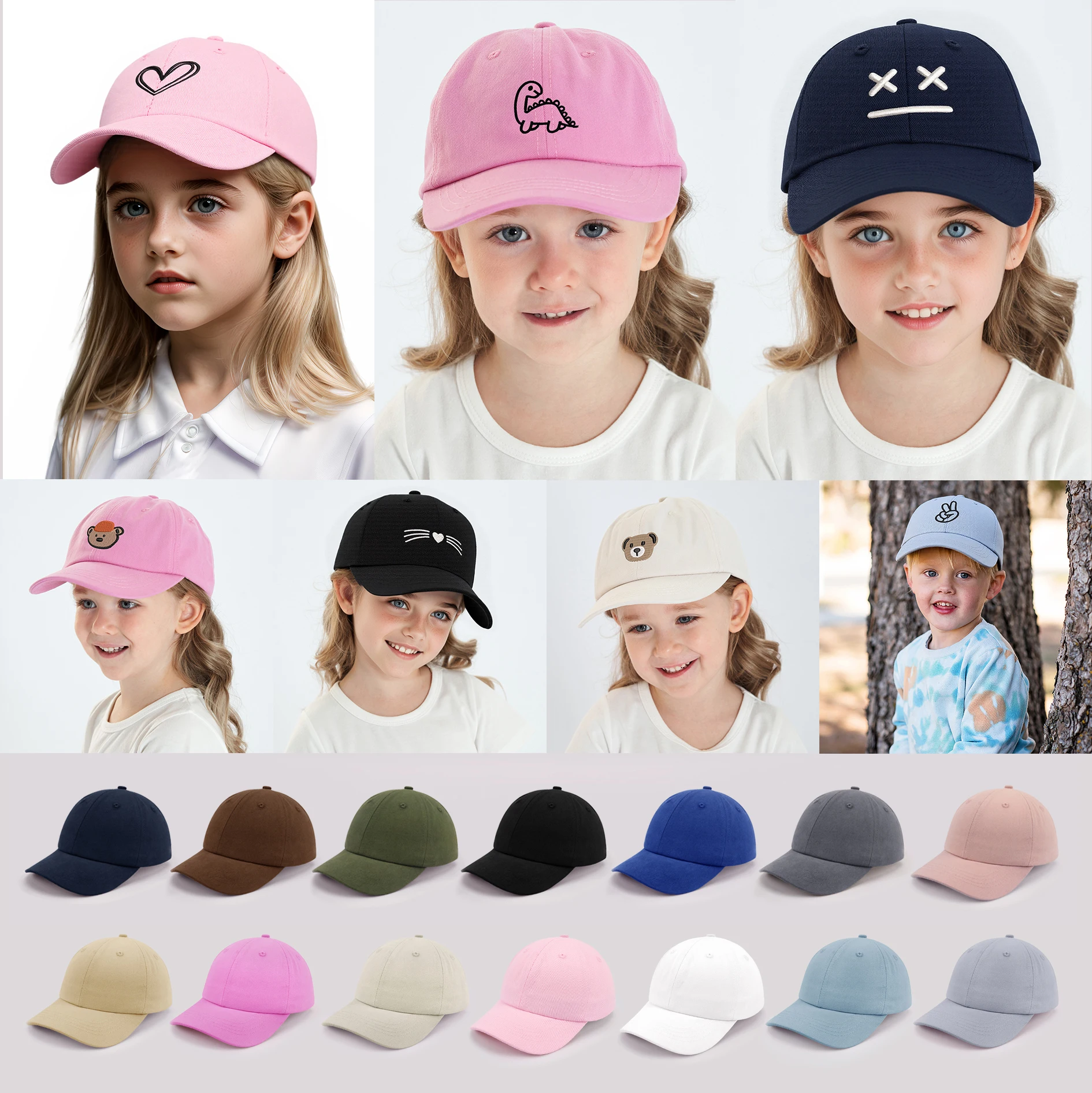 Outdoor Washed Cotton Baseball Cap Custom Logo Embroidery Duck Tongue Cap Breathable Sunshade Cap Adjustable for boys girls