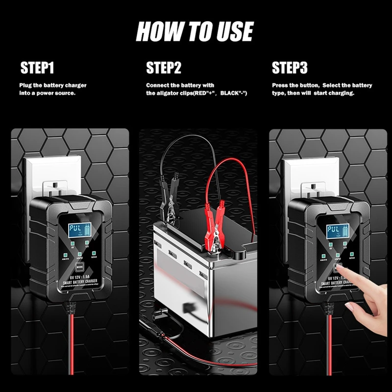 6V 12V 1.5A สมาร์ทรถแบตเตอรี่ผู้รักษาแบตเตอรี่ Trickle Charger สําหรับ RV รถบรรทุกรถจักรยานยนต์ Fast Charger