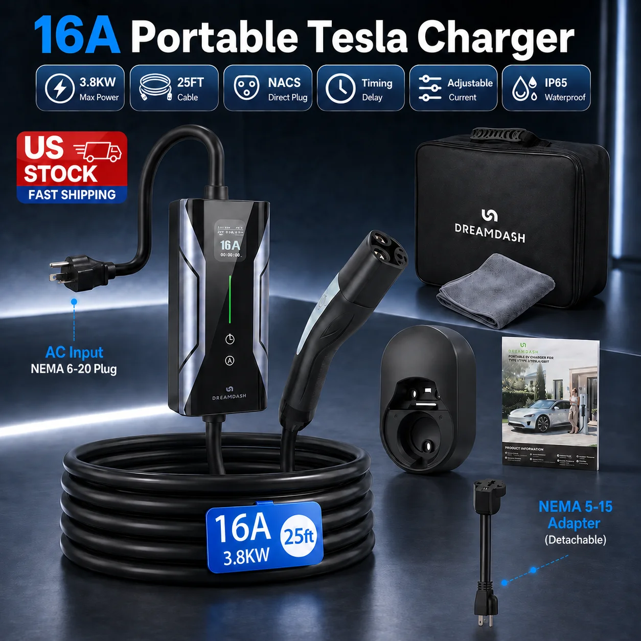 DREAMDASH 16A Seviye 2 Taşınab - Ev Charger Adapter incelemesi ve fiyatı