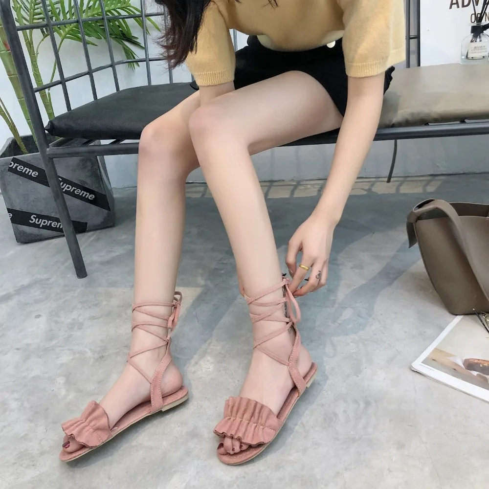 Summer Women Gladiator Flat Sandals Sexy Ankle Cross Strap Plus Size 43 Flats Shoes Woman Rome Casual Sandalias Zapatos De Mujer