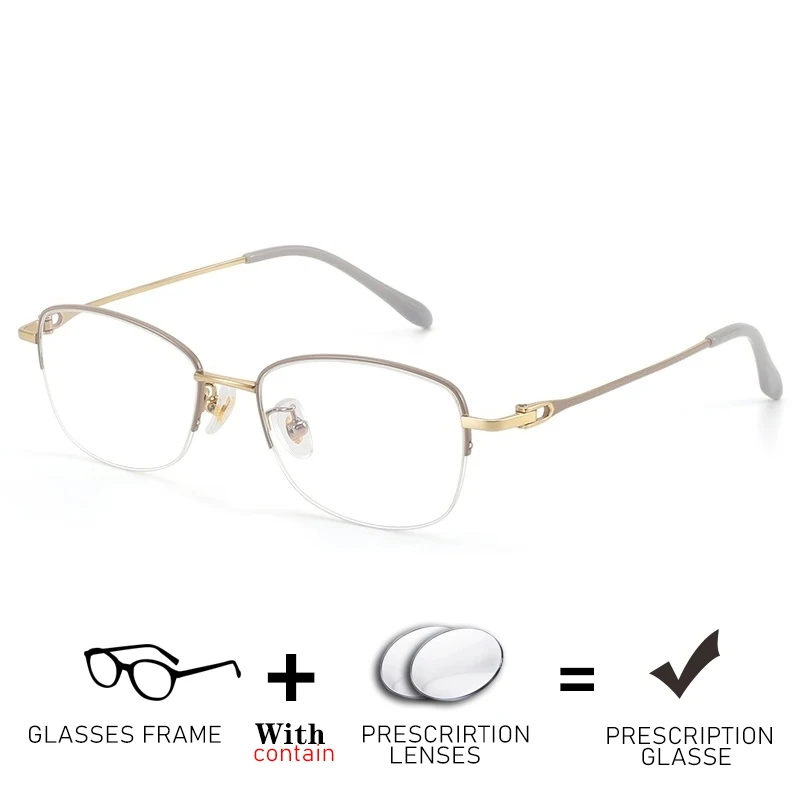 New Fashion Design Glasses Women Titanium Half-Frame Optical Eyewear Prescription HD Clear Lenses Myopia Hyperopia Progressive