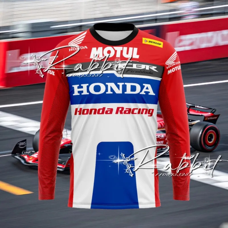 2026 New Honda Team Performance Quick Drying Motorcycle Suit, MOTO Off-road Bike Special Long Sleeved Shirt, Fashionable T-shirt