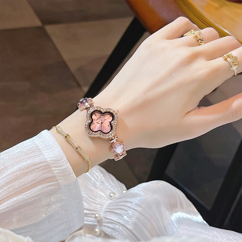ROMITIME Luxury Women Quartz Watch Radiant Sunburst Dial Clover Bracelet  30M Waterproof Luminous Clock Watches for Lady