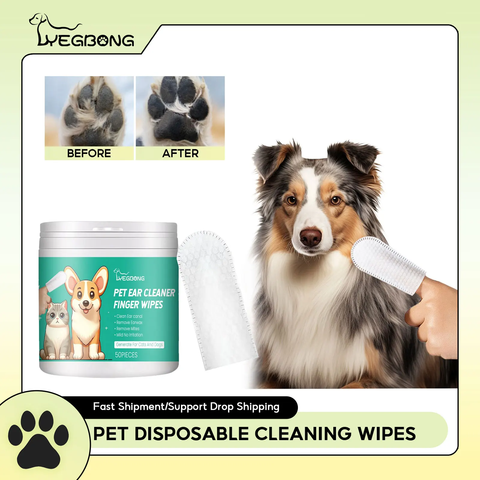 Pet Cleaning Wipes Dog Teeth Strain Cat Tear Puppy Earwax Soft Mite Removal Oral Care Disposable Deodorizing Eye Cleaner for Dog