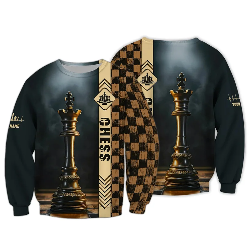 New In 3D Printed Chess Sweatshirts Men's Long Sleeve Oversized Pullovers Streetwear Game Graphic Round Neck Hoodie Tops Gift