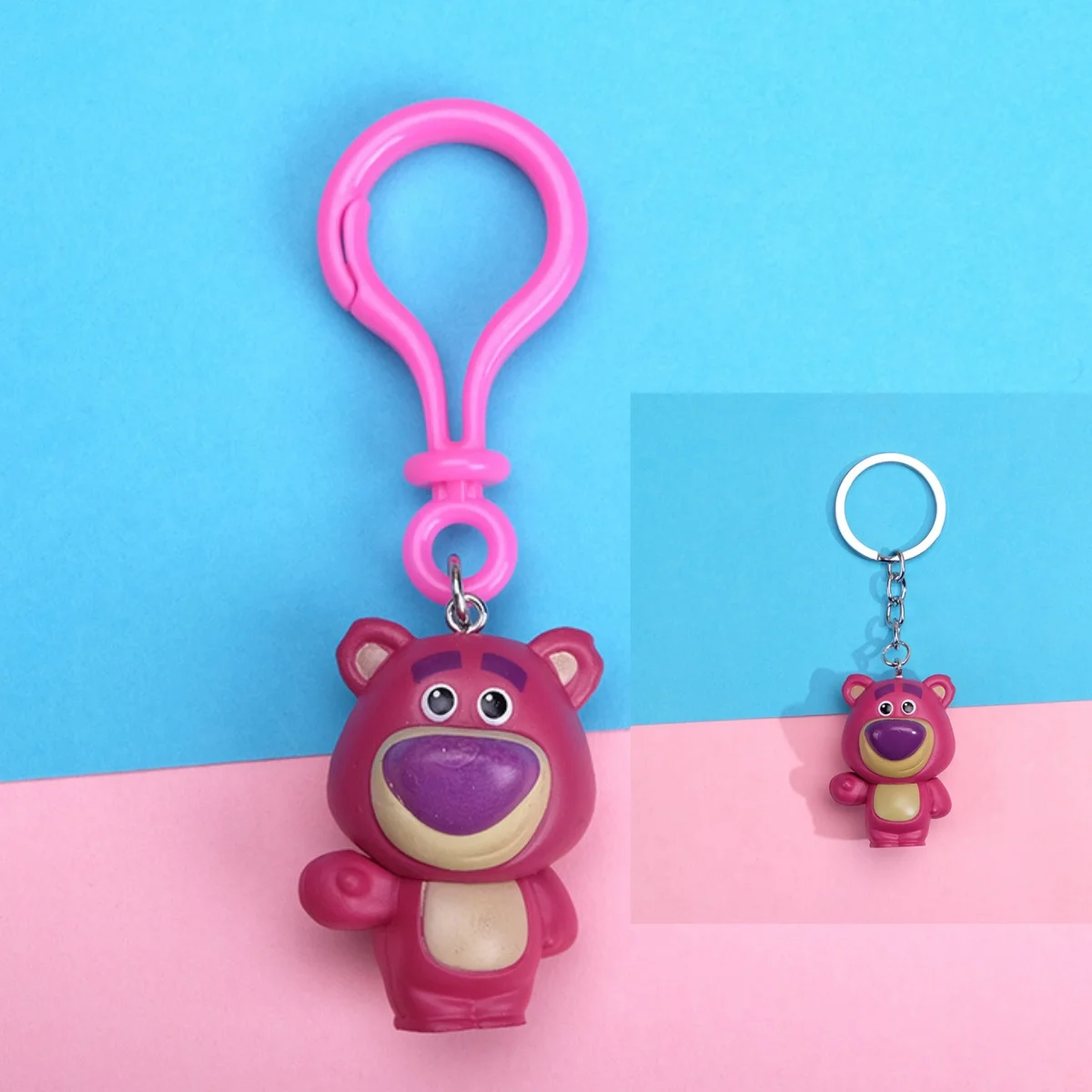 

Disney cartoon anime bass strawberry bear keychains three-eyed monster bag clothing accessories small pendant animation doll