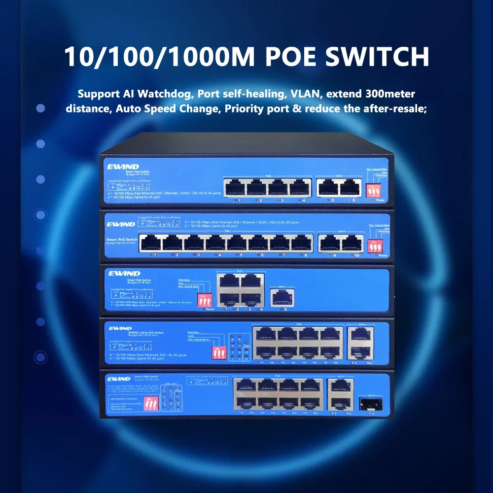 

2026 NEW10/100/1000 Мбит/с Гигабитный сетевой коммутатор 6/8 портов POE 2 порта Uplink RJ45 Сетевые коммутаторы Ethernet с коммутатором с кодовым переключателем