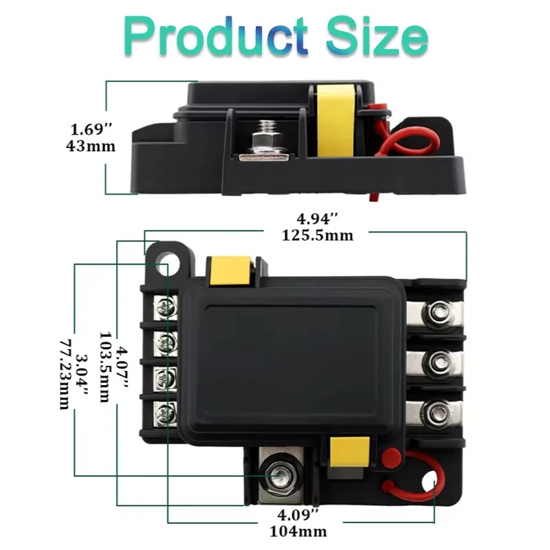 Hub Fuse Block 100 Rbs Water Resistant 350a Max 32vdc Power Distribution Module 7 Circuit 3 Midi Fuse & 4 Auto Blade Fuse Box