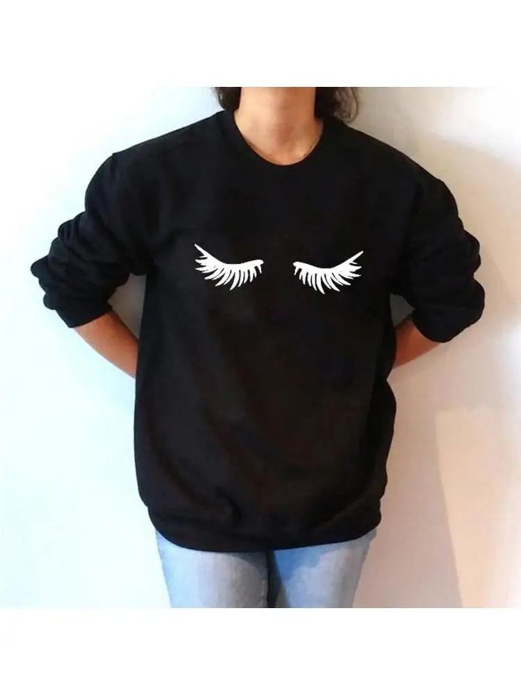 Fashion Eyelashes Women\'s White Sweatshirt Makeup Lashes Mascara Funny Tumblr Female Comfortable Graphic Aesthetic Top Sudaderas