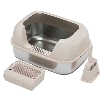 

2024 Good Selling Easy To Clean Filter Litter Pedal Stainless Steel Cat Sand Bin Stainless Steel Cat Sandbox