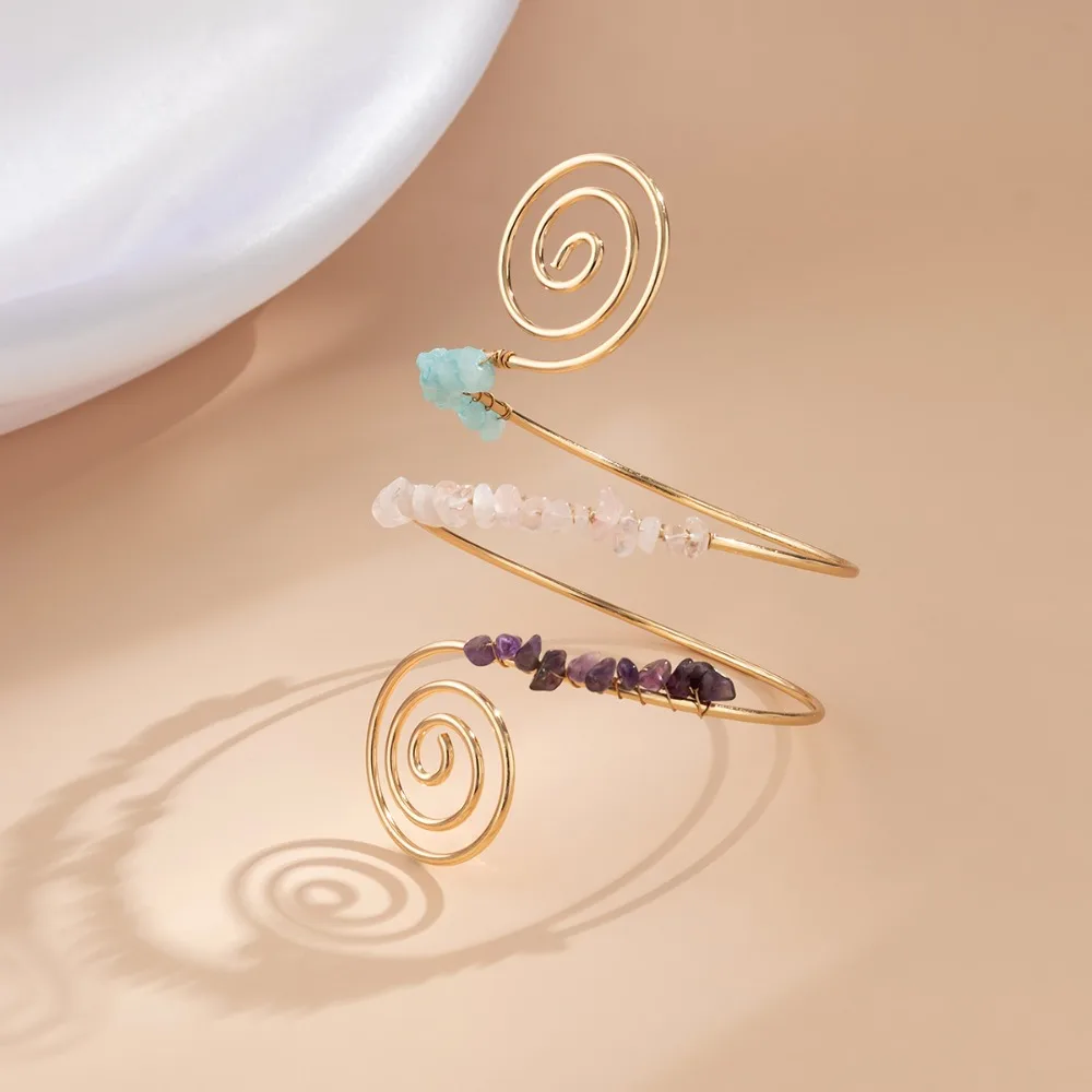 Cadena de brazo de piedra rota elegante Tribal, estilo bohemio, patrón en espiral, patrón geométrico, pulseras ajustables exageradas