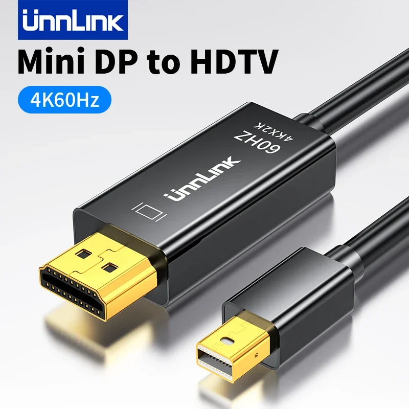 Unnlink 4K 60Hz Mini DisplayPort to HDMI Cable Thunderbolt Mini DP to HDMI HD TV Adapter for Macbook pro Air Mini Imac Lenovo