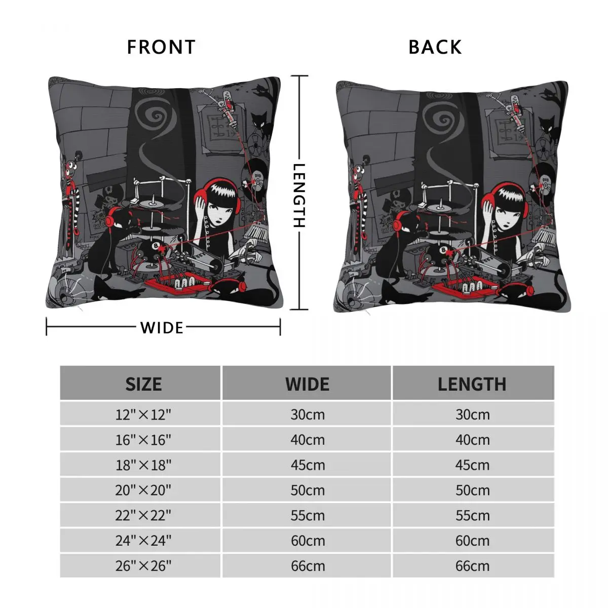 Comics Emily The Strange Square Pillowcase Cushion Cover Pillow Case Throw Pillow Cover for Home Bedroom Car