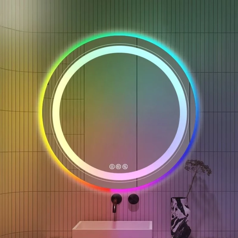 Customizable Color Temperature Adjustable Modern Round Wall Mounted Smart Mirror with LED Light