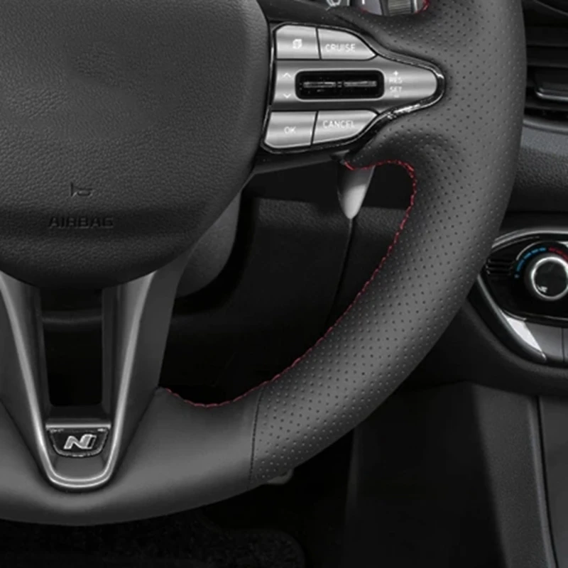 Antypoślizgowy pokrowiec na kierownicę ze sztucznej skóry Blakc do Hyundai i30 N 2018 2019 2020 Veloster N 2019 2020 2021 — zdjęcie 4