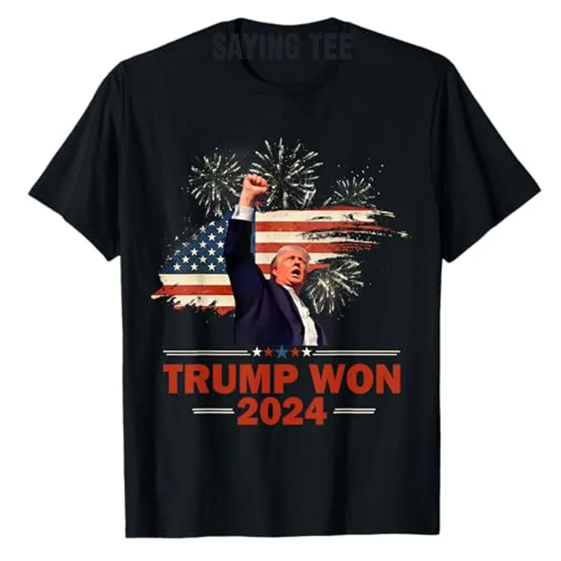 

Trump Won 2024 Election President 47Th American Flag Fireworks T-Shirt Men's Fashion Clothing Humor Funny Campaign Saying Tee