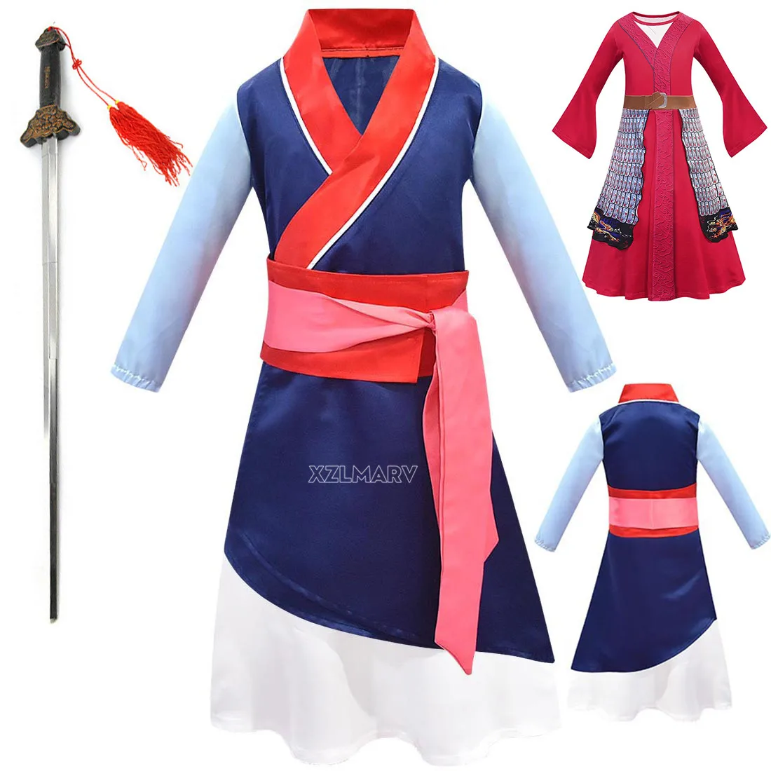 New Movies Halloween Child Hua Mulan Costume Christmas Girls Mulan Dress Children Traditional Chinese Clothes Mulan Hair Sword