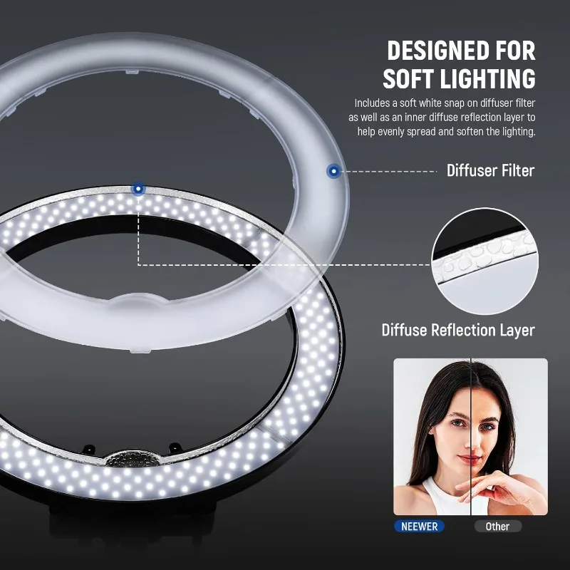 مجموعة مصابيح Ring Light مقاس 18 بوصة: مصابيح LED احترافية بقدرة 55 وات 5600 ك مع حامل وحامل هاتف وأنبوب ناعم وحقيبة لتمديد رموش الوشم #5
