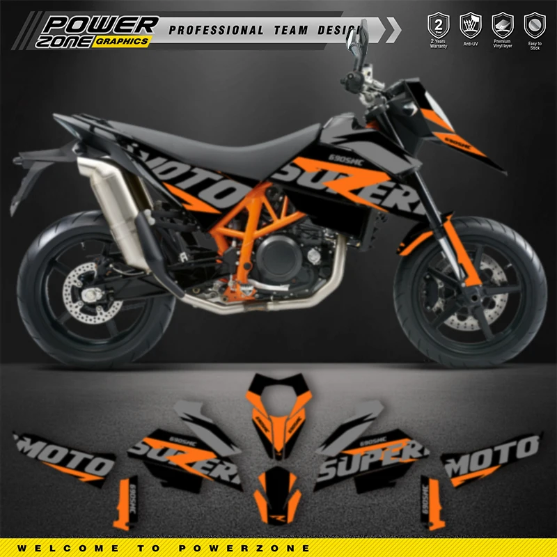พาวเวอร์โซนสติกเกอร์แบบกำหนดเองกราฟิกสำหรับ KTM 2007-2011 SMR 690R SUPERMOTO พื้นหลังสติ๊กเกอร์เรซซิ่งสติกเกอร์ไวนิลชุด