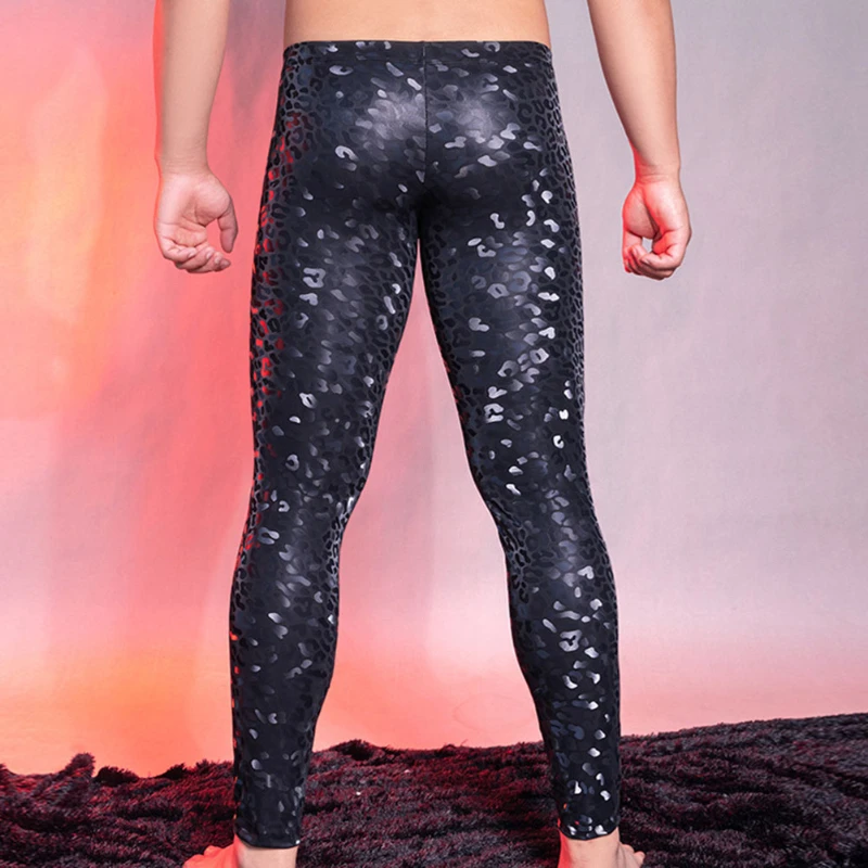 Sexy Men Shiny Leather Straight Pants Shaping Legging Lingerie High Elastic Trousers Oil Shiny Tight Pants Exotic Fetish Clothes