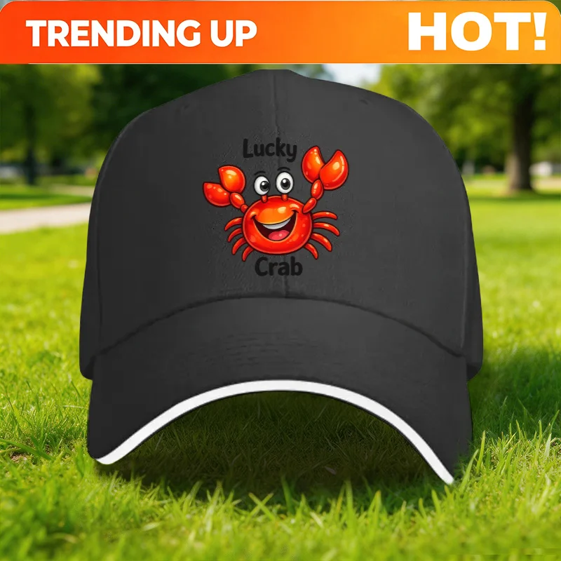 Customization 1pc Adjustable Sandwich Cap With Big Crab Print Pattern, Unisex Outdoor Sports Style, Ideal Gift For Graduation