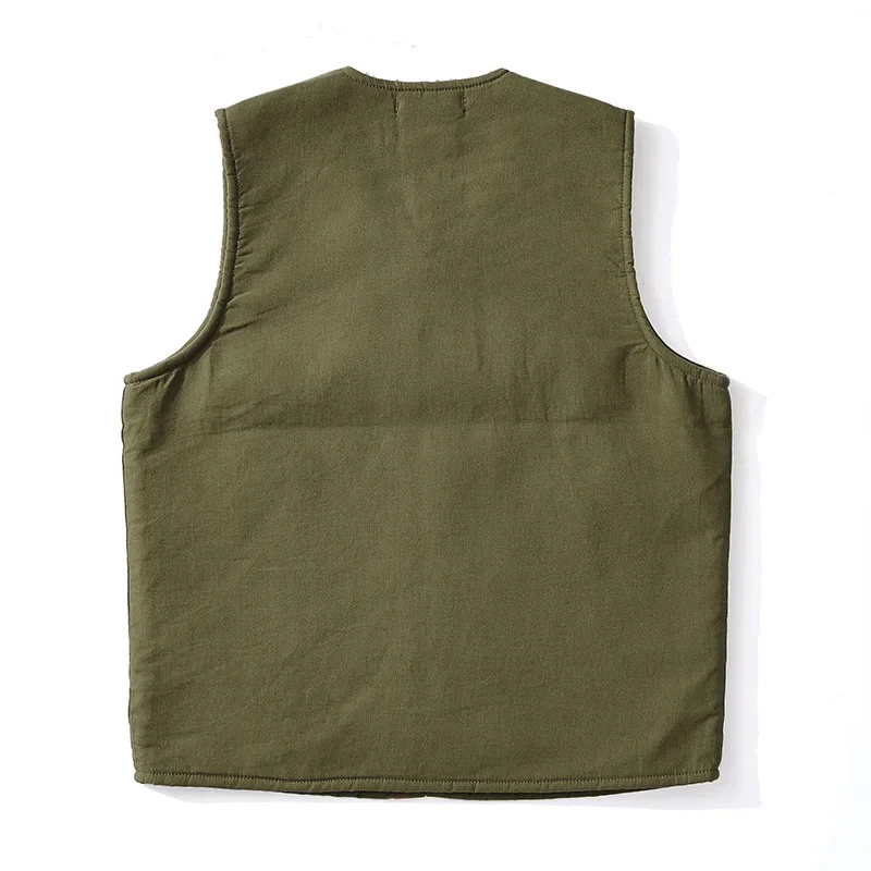 OKONKWO Military Uniform World War II Navy Lambskin Vest Plus Velvet Thickened Wool Men's Ami Khaki V-neck Sleeveless Top