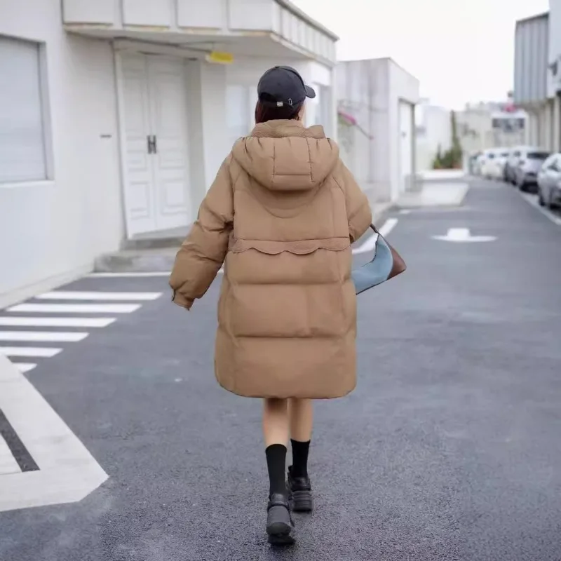 Nueva chaqueta de invierno de longitud media para mujer, con capucha, capullo de flor, gruesa, cálida, holgada, ropa de abrigo, abrigo de plumón de pato blanco a la moda