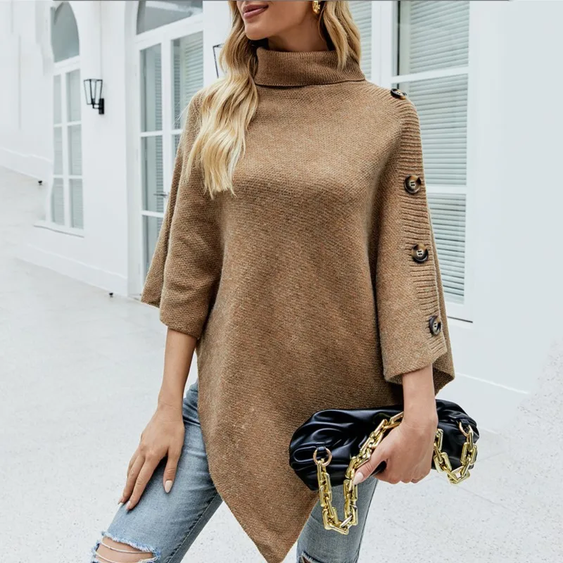 

Women's sweater pullover Casual autumn/winter Retro ethnic style shawl loose long sleeved knitted cape High collar basic