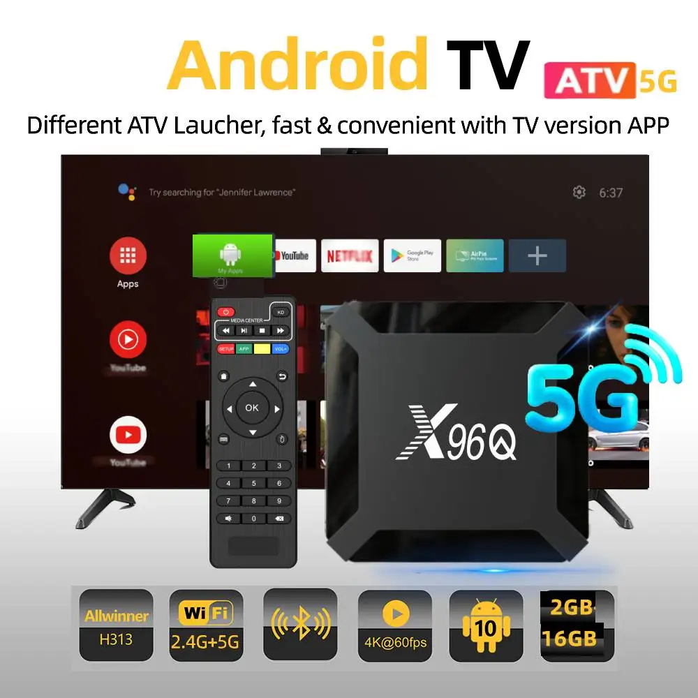 스마트 TV 박스 지지대 블루투스 다국어 스트리밍 미디어 플레이어, 5G 와이파이 ATV X96Q TV 박스, 안드로이드 4K Allwinner H313, 신제품