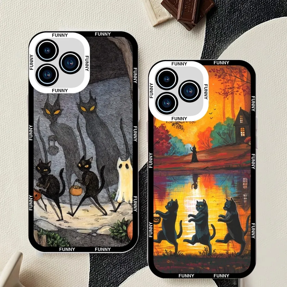 Halloween Funny Monster Cat Phone Case For Samsung Galaxy S23 S22 S21 S20 S10 Plus lite Ultra Transparent Shell