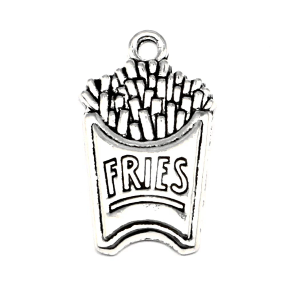 French Fries Charms Pendants And Necklaces Handmade Products Jewelry Trendy 15x25mm 10pcs Antique Silver Color