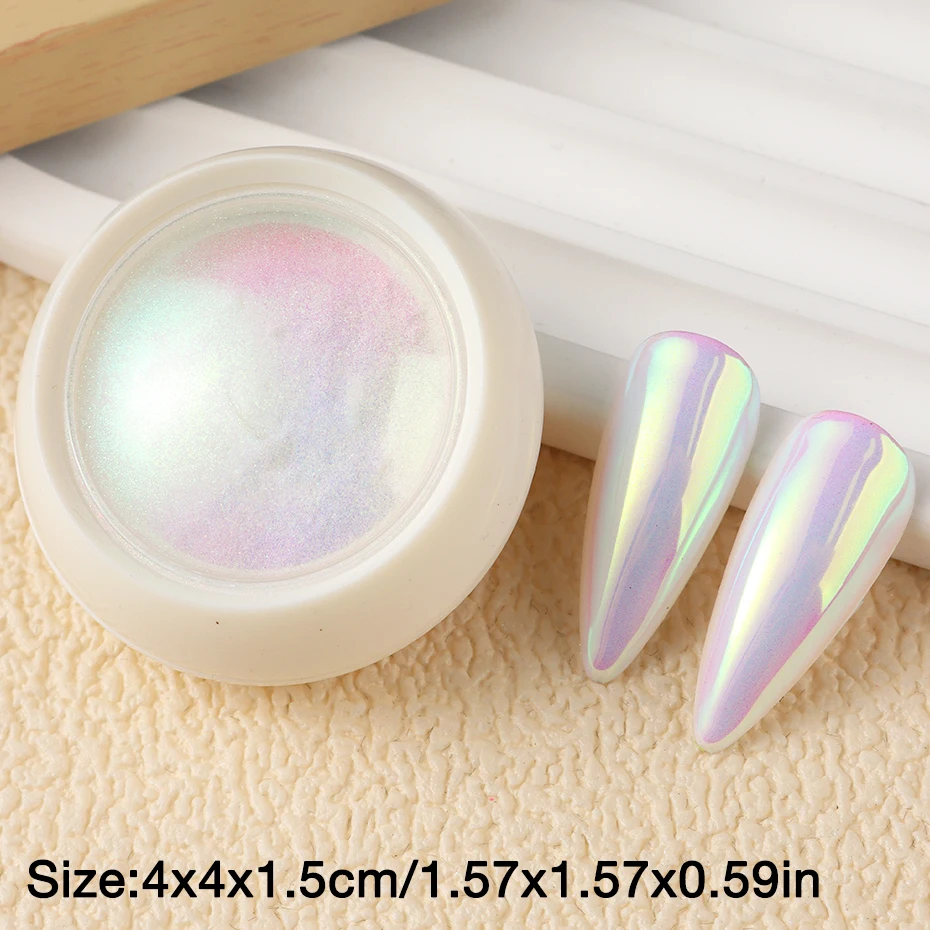Polvo de uñas cromado unicornio, pigmento neón aurora espejo iridiscente, efecto perla sirena, decoración de uñas 5