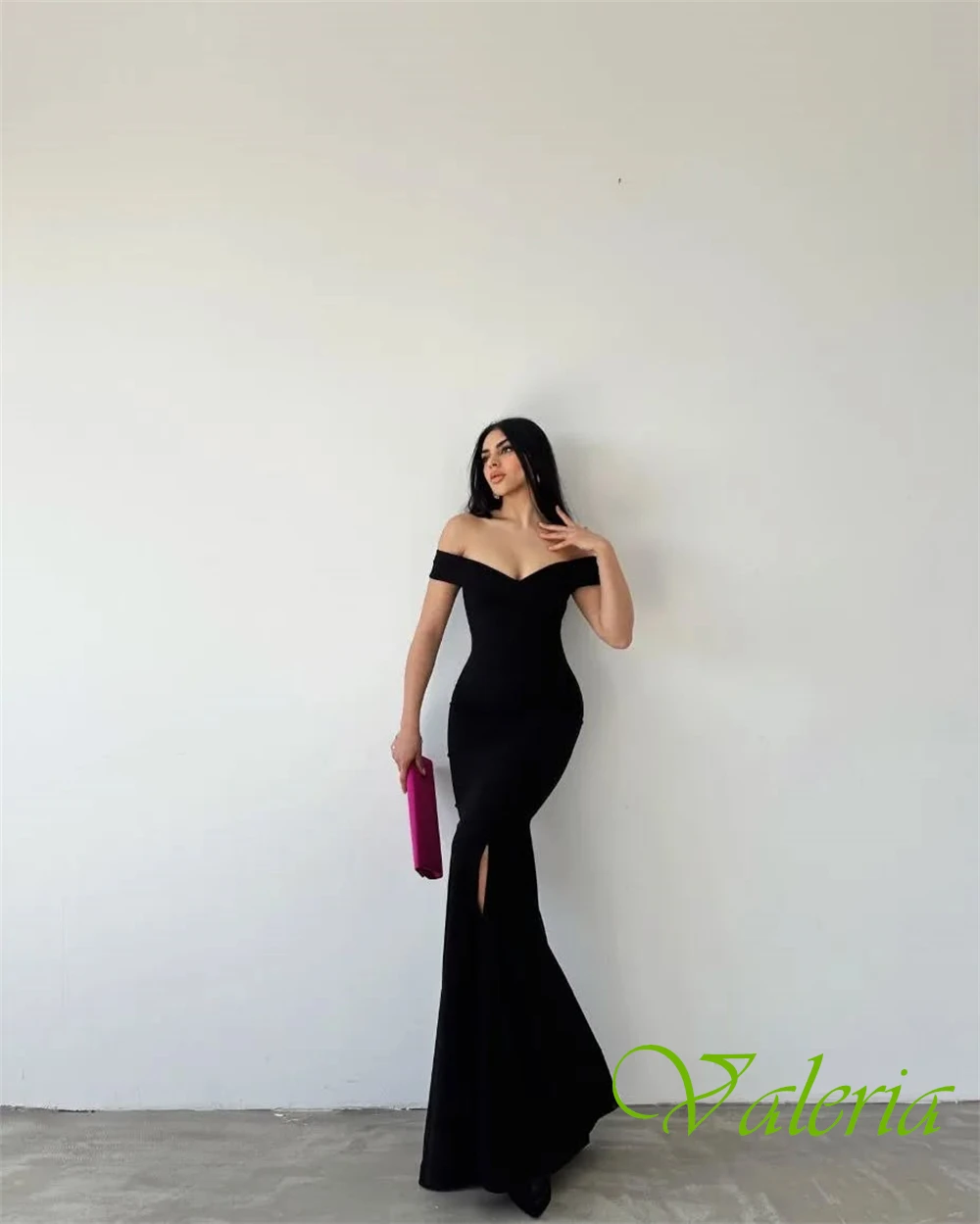 Sukienka wieczorowa syrena z dżerseju na zamówienie, elegancka, z dekoltem w serek, odkryte ramiona, modna suknia na specjalną okazję.