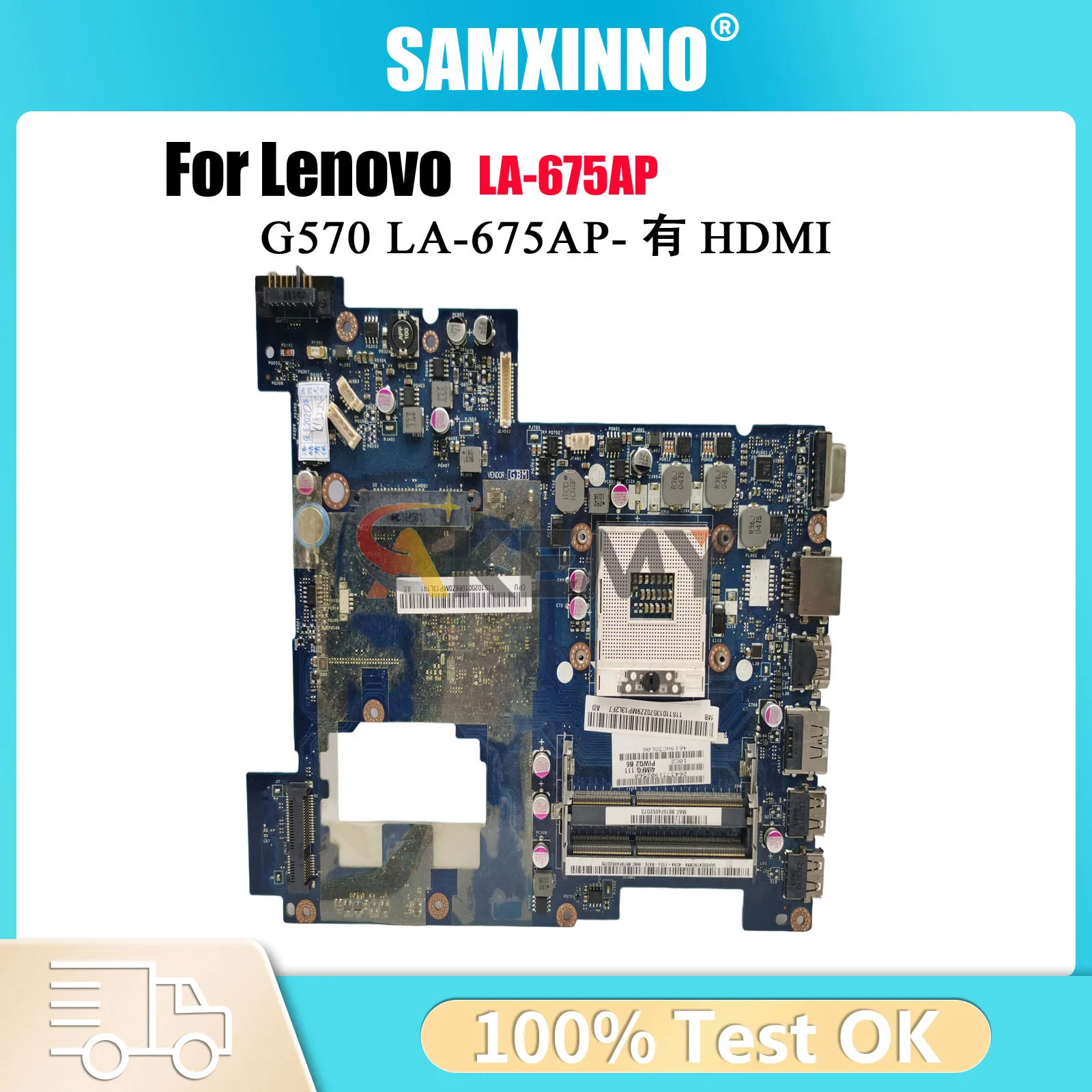 

For Lenovo G570 Laptop Motherboard LA-675AP with HM65 DDR3 HDMI 100% Fully Tested