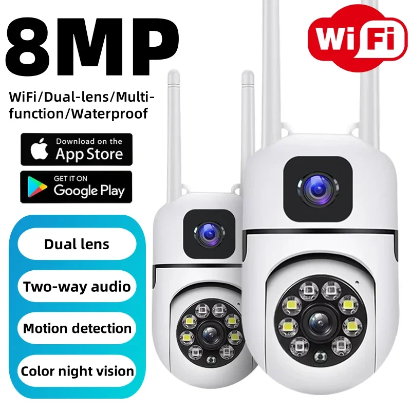 8MP HD IP Wifi Camera Dual Lens Security Wireless Outdoor Cameras PTZ Color Night Vision Home Baby Monitor Auto Motion Detection